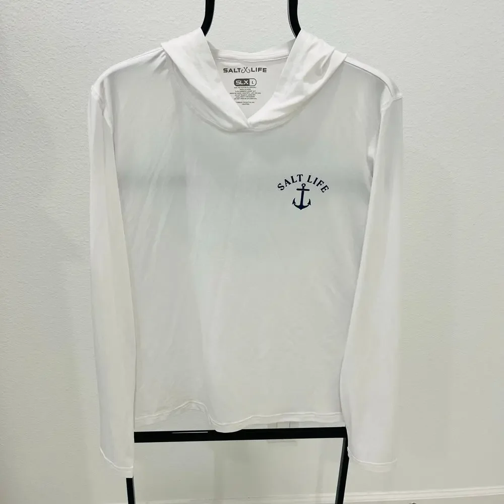 Salt Life Performance Hoodie Shirt Men Large L White Long Sleeve Sun Fishing UPF